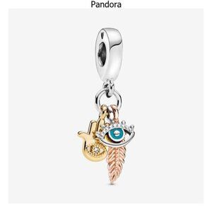 Pandora Hamsa, All-seeing Eye & Feather Spirituality Dangle Charm
